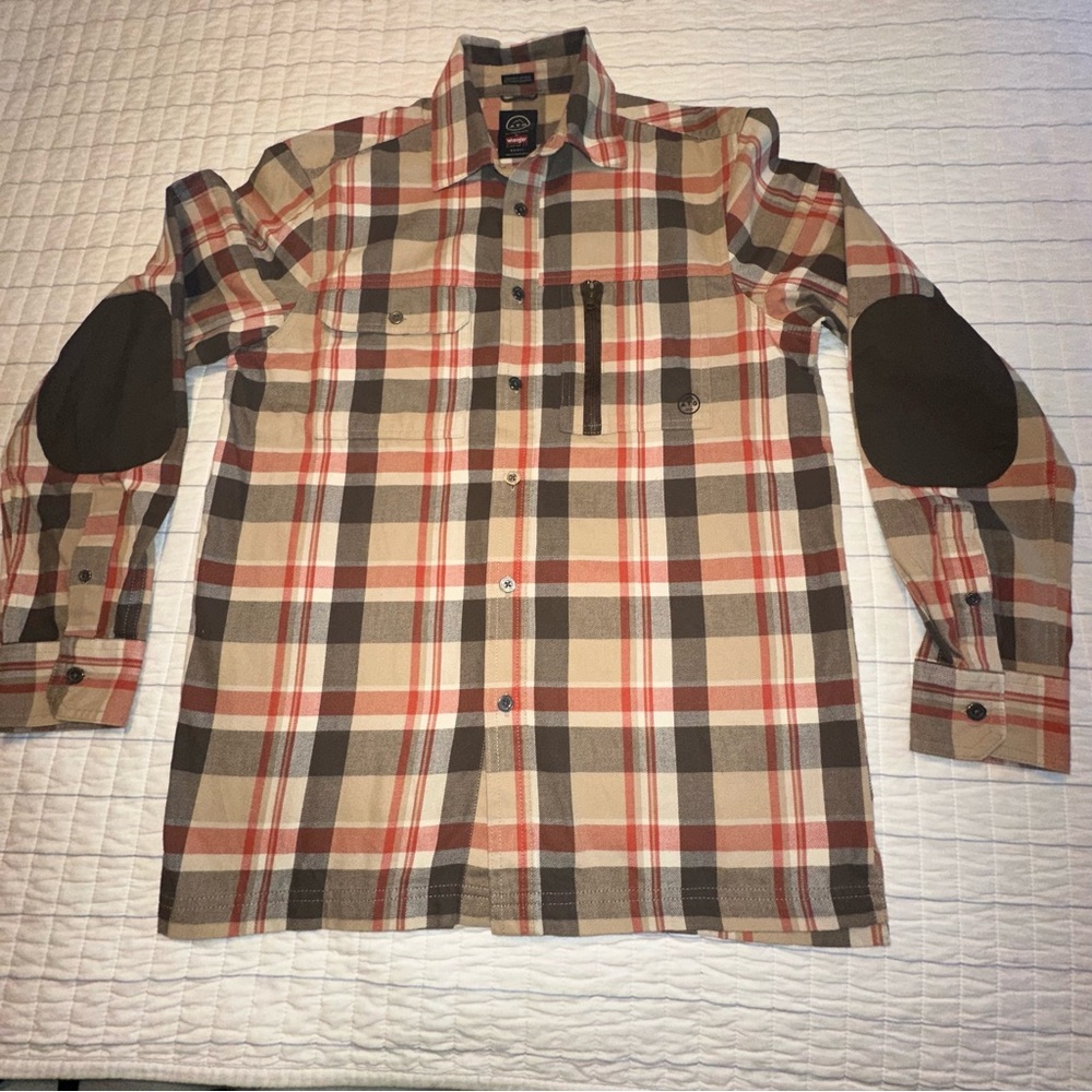 Wrangler ATG‎ All-Terrain Gear Plaid Button up Patch Elbow Men's Shirt S
